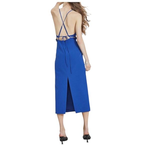 *NWOT BARDOT Blue Tie Open Strappy Back Slit in Back Midi Dress – Sz 12 - Picture 3 of 6